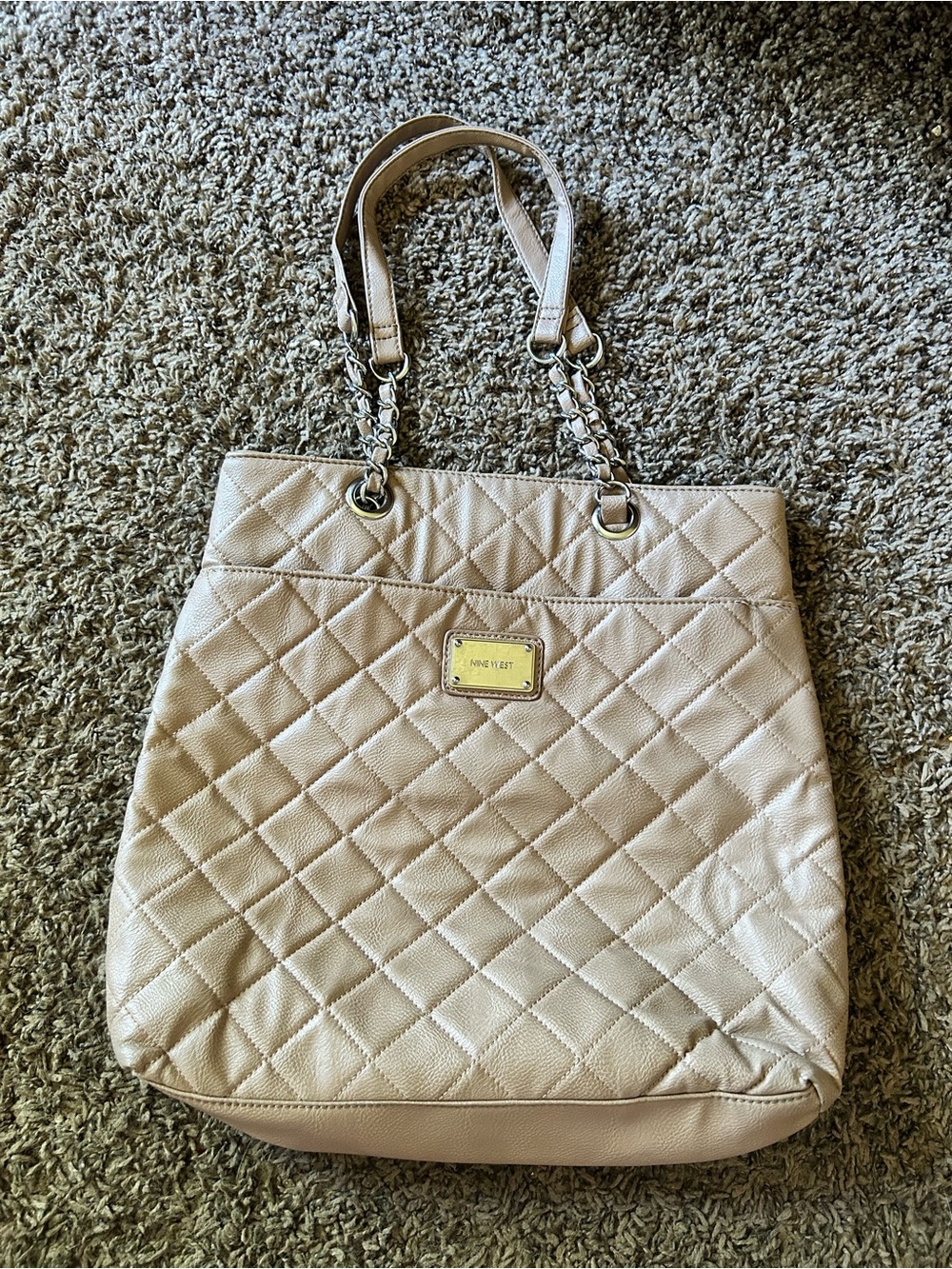 Nine West Quilted Light Beige Shoulder Tote